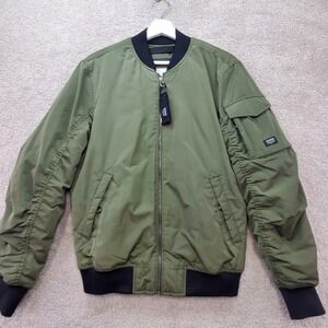 Pull&Bear Bomber Jacket Mens S Army Green  Full Zip Utility Flight Coat